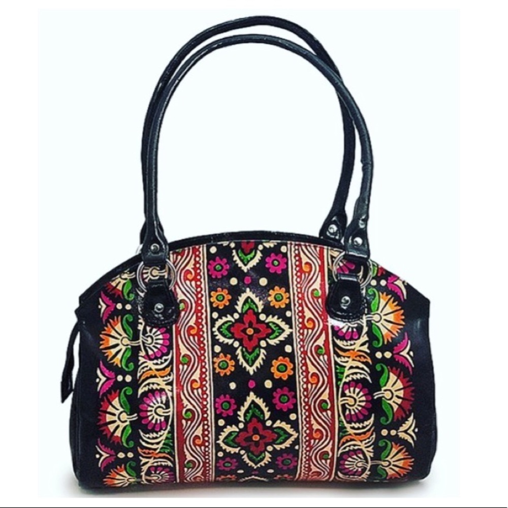 NWT Biacci Hand-painted Leather Satchel From the Shina Collection